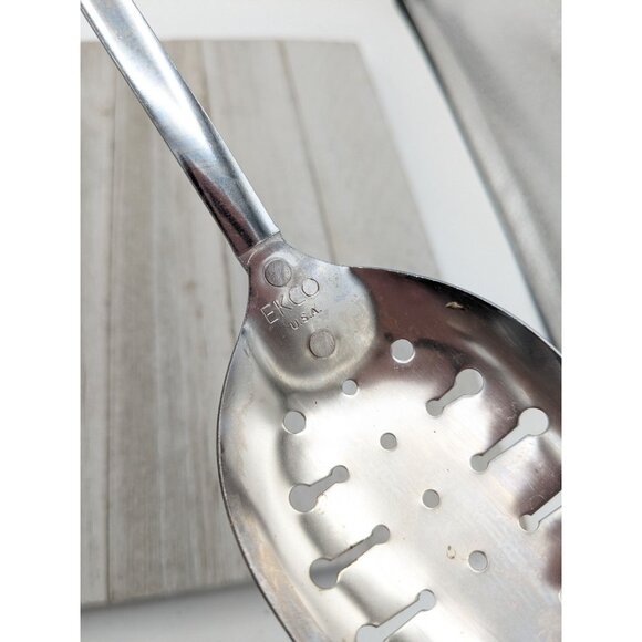 Vintage Ekco Slotted Serving Spoon Almond Handle 12" - Picture 7 of 8